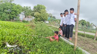 Amazing Village Daily Life Little Boy Hook Fishing In Flood Water Hunting Catching Big Fish By Hook