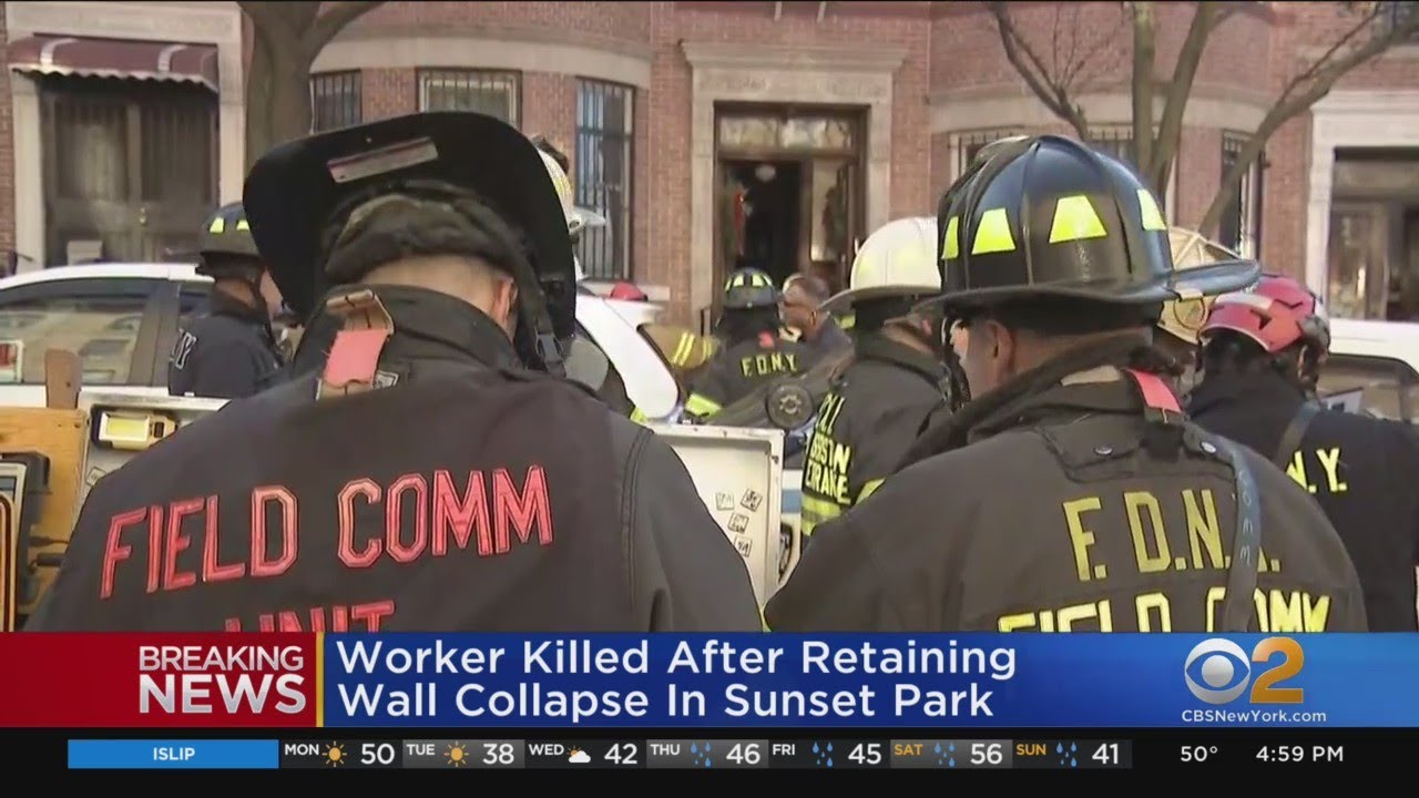 Worker Killed After Retaining Wall Collapsed In Sunset Park - YouTube