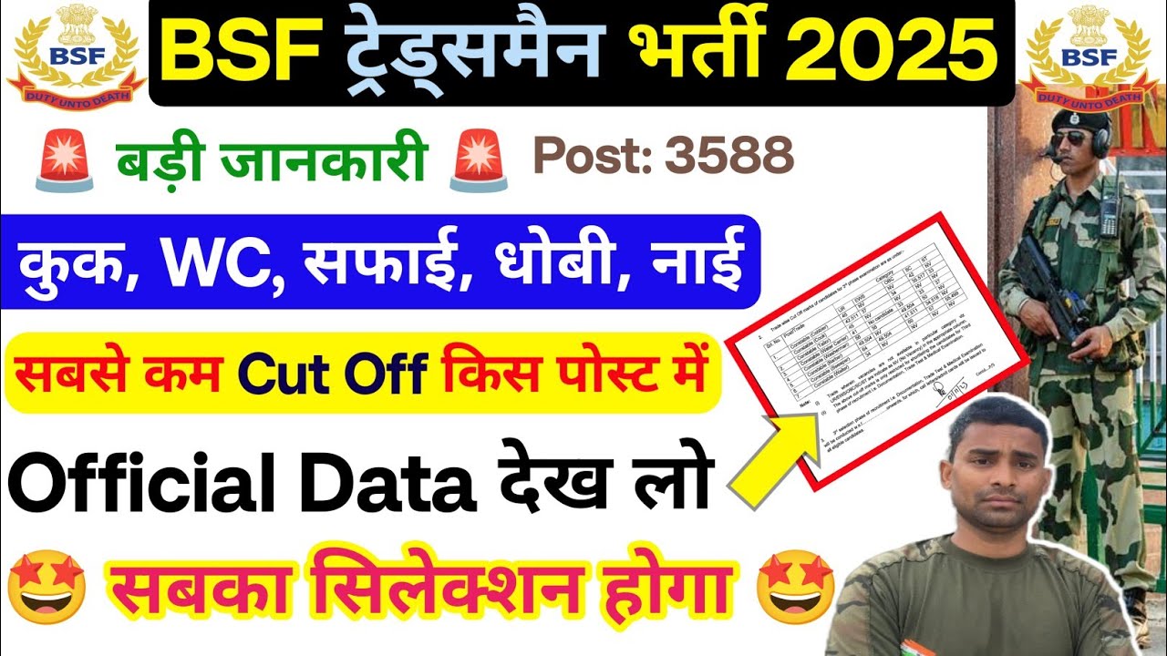 BSF Tradesman Low Cut Off Post 2025 🥺 Official Cut Off Out Privious Year 2023 ! BSF Tradesman 2025