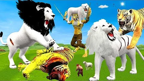 Giant Mammoth Elephant Cow Vs Giant Wild Boar Vs 5 Giant Lion Tiger Wolf Cub Saved By Woolly Mammoth