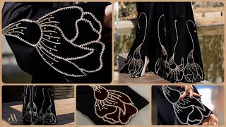 How to work appliqué on abaya / beaded velvet flower appliqué 🌹