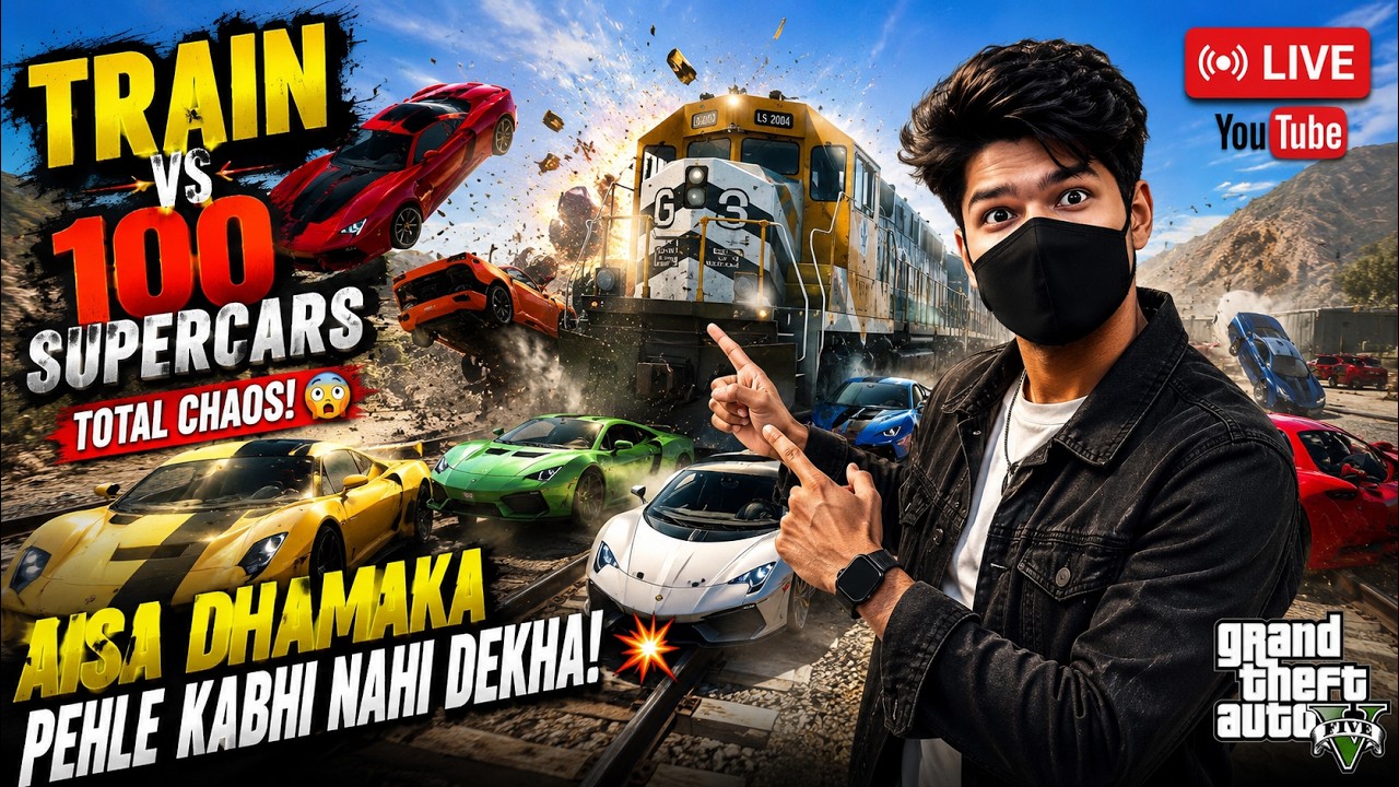 GTA 5 LIVE | ट्रेन vs 100 सुपरकार्स 😱 कौन बचेगा? 🚂🔥