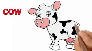 🐮 Fun Cow Drawing, Painting, Writing, Coloring and Pronunciation Step By Step for Kids! 🎨🐄