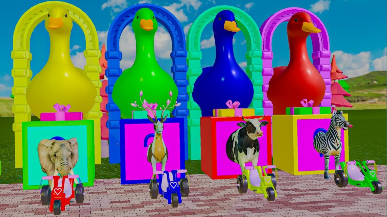 Long Slide Game with Cow Elephant Gorilla Hippopotamus Tiger 3d Animal Game Funny 3d Animals