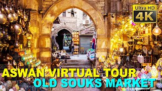 Aswan Virtual Tour (4K): Old Souks Night Market / Stock Footage