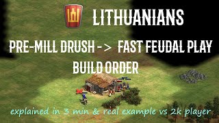 Lithuanian pre-mill drush into fast feudal Build Order (explained in 3 minutes)