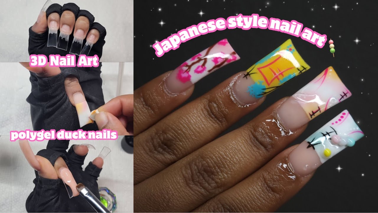 Japanese Styled Nail Art🍡 | Polygel Application | 3D Nail Design 