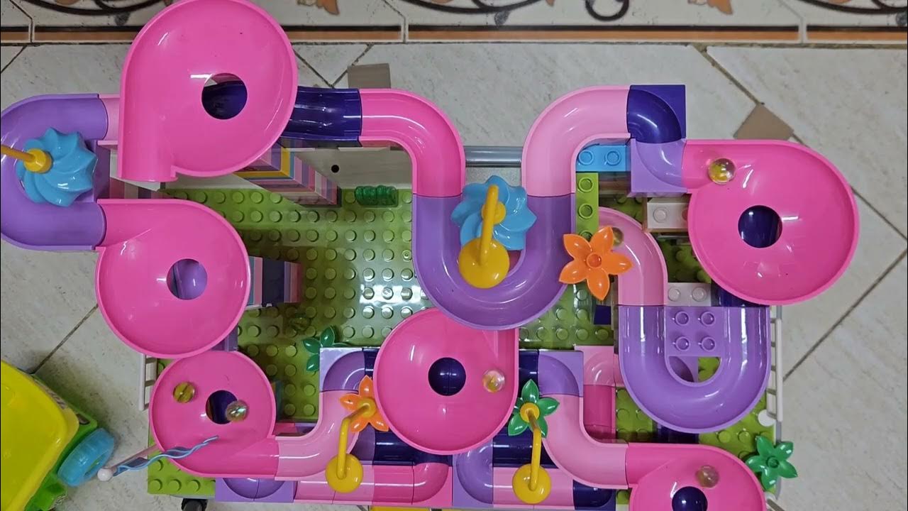 Marble Run Race with Building Blocks Satisfying ASMR Sound Marble