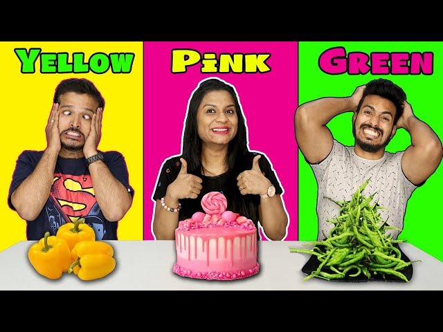 Pink ,Yellow,Green Food Eating Challenge |ONE COLOR FOOD Eating Competition class=