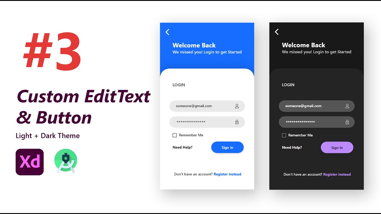 Custom Edit Text and Button - Modern Login Screen UI Design | Part 3 | Android Studio