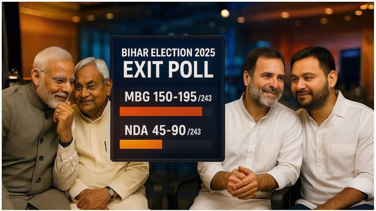 Bihar Election 2025 Exit Poll: MBG Leads 150–195 vs NDA 45–90 | Women Swing Vote!