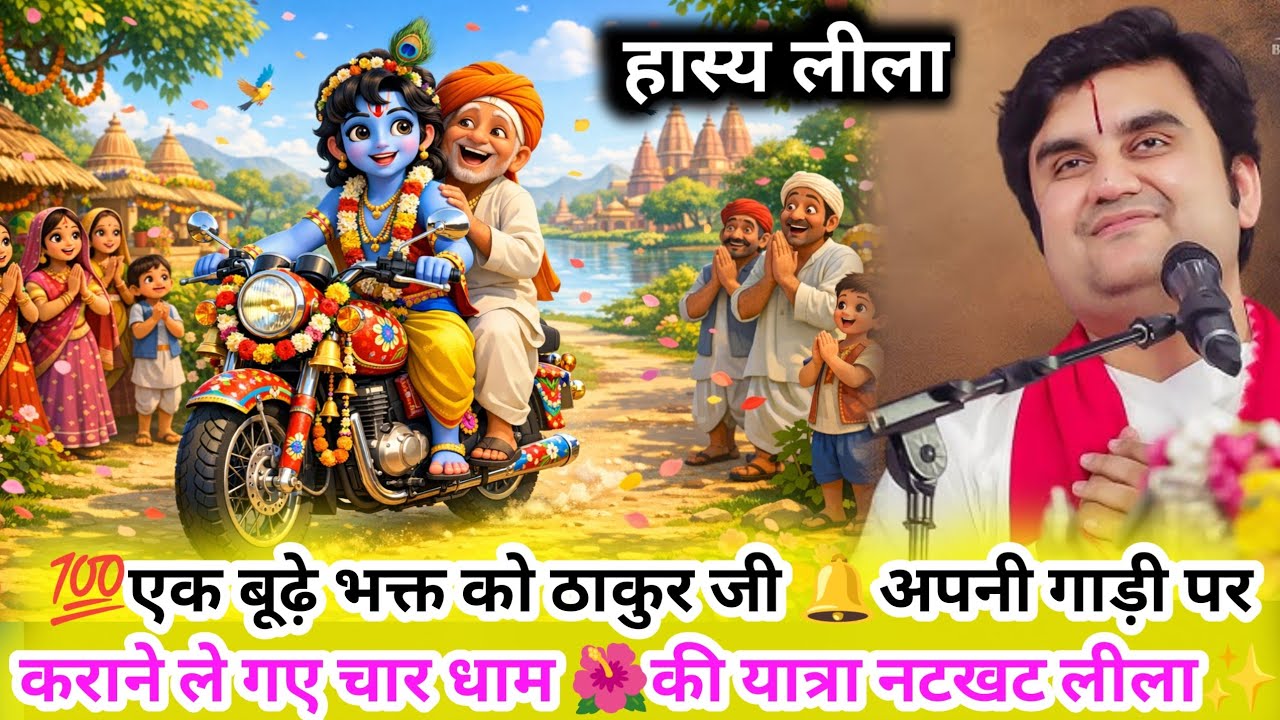 💯😝एक बूढ़े भक्त को ठाकुर जी अपनी गाड़ी पर कराने ले गए चार धाम की यात्रा ✨😂 indresh ji bhagwat katha