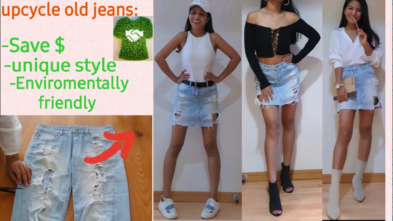 Upcycle old jeans into new skirt/ upcycle clothing / one man's trash  is another  man's  treasure