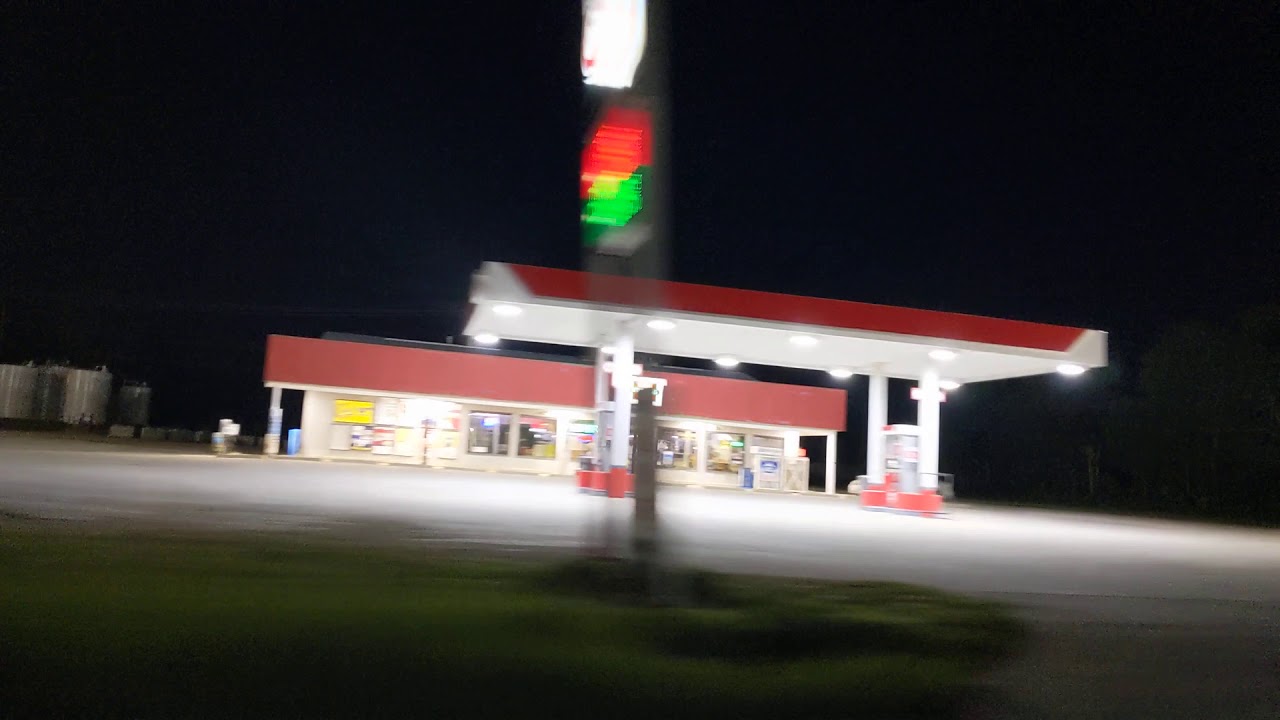 Rural gas stations, water tower in the dark YouTube