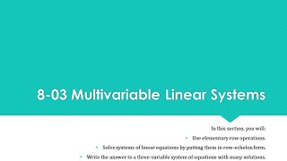 Precalculus 8-03 Multivariable Linear Systems