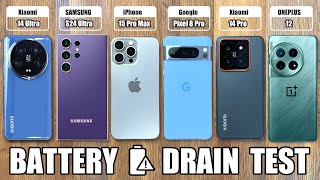 Xiaomi 14 Ultra vs iPhone 15 Pro Max / Samsung S24 Ultra / OnePlus 12  BATTERY DRAIN TEST