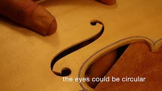 Violin sound hole cutting -violin making: knife cutting sound holes ( carve the f holes ∙della effe)
