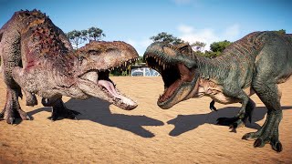 🔴T-REX vs LARGE AND MEDIUM CARNIVORE DINOSAURS - Jurassic World Evolution 2