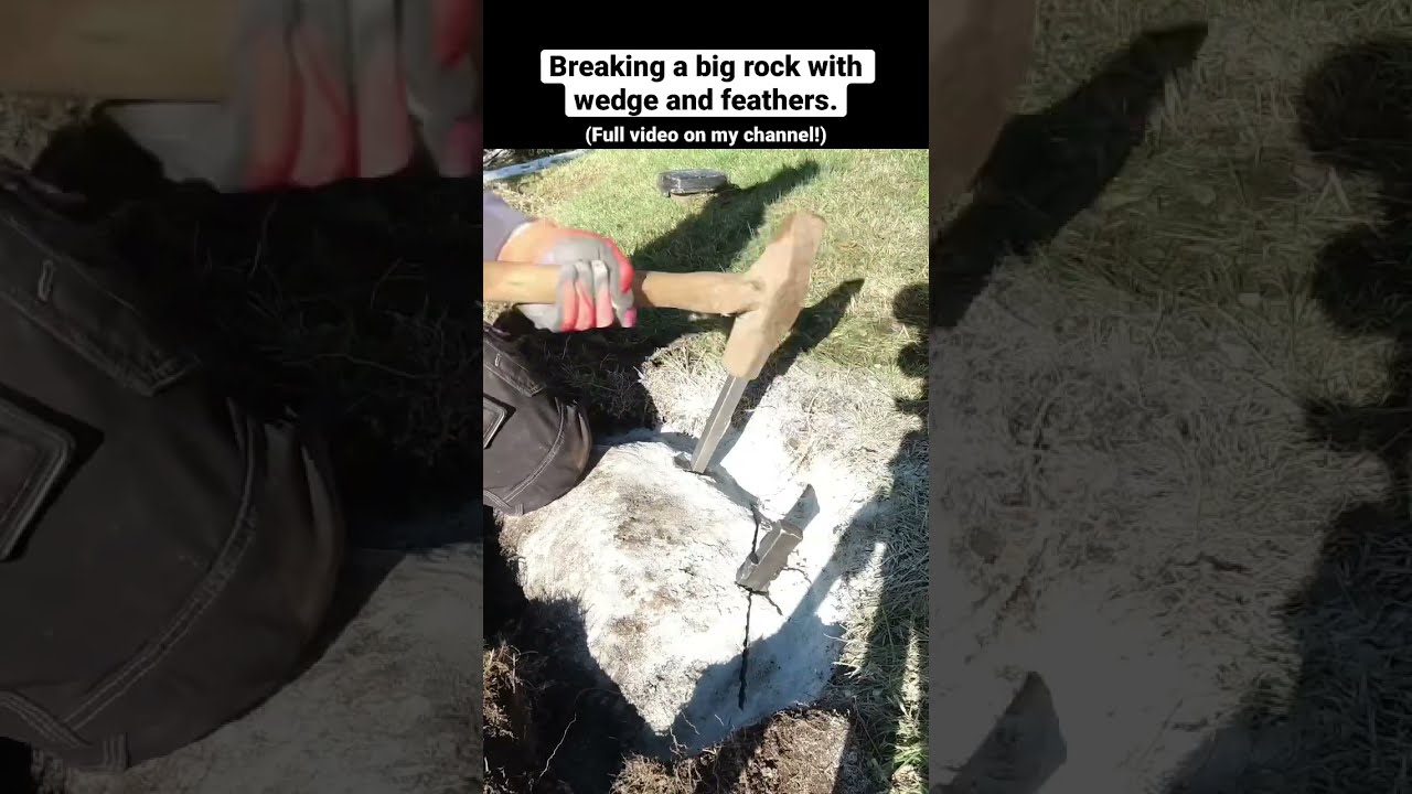 Breaking A Big Rock With Wedge And Feathers Rocksplitting Boulder Norway Sledgehammer