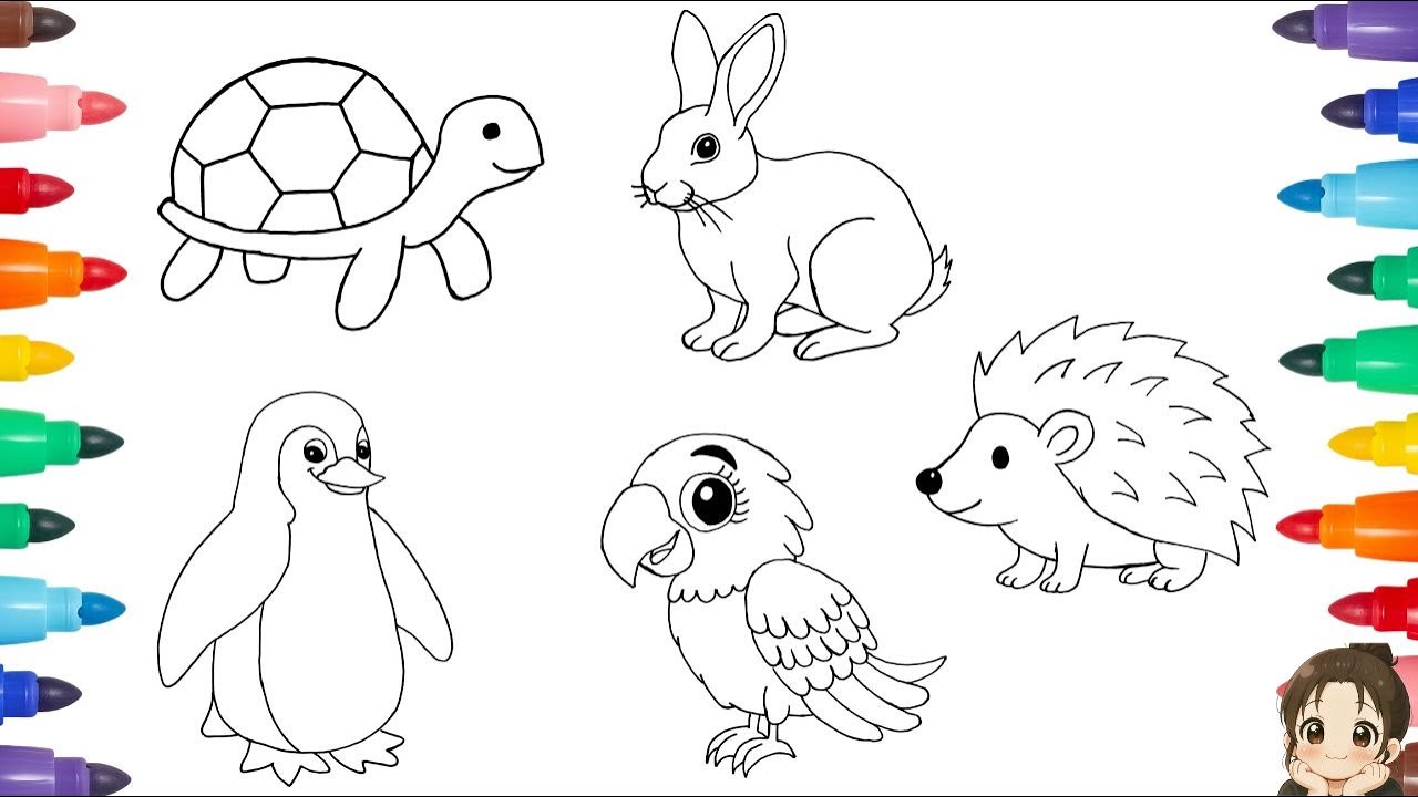 How To Draw Pet Animals for Kids 🐢🐧🦜 Easy Drawing & Coloring 🦔 Draw Farm Animals Step-by-Step