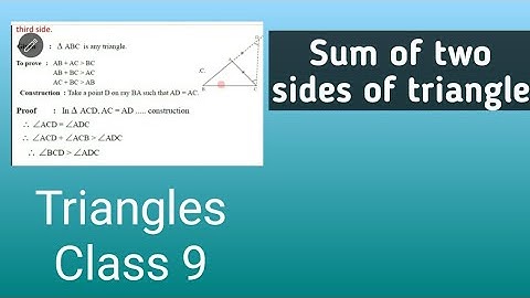 Sum of any two sides of a triangle is greater than third side/proof/class9/properties of triangles