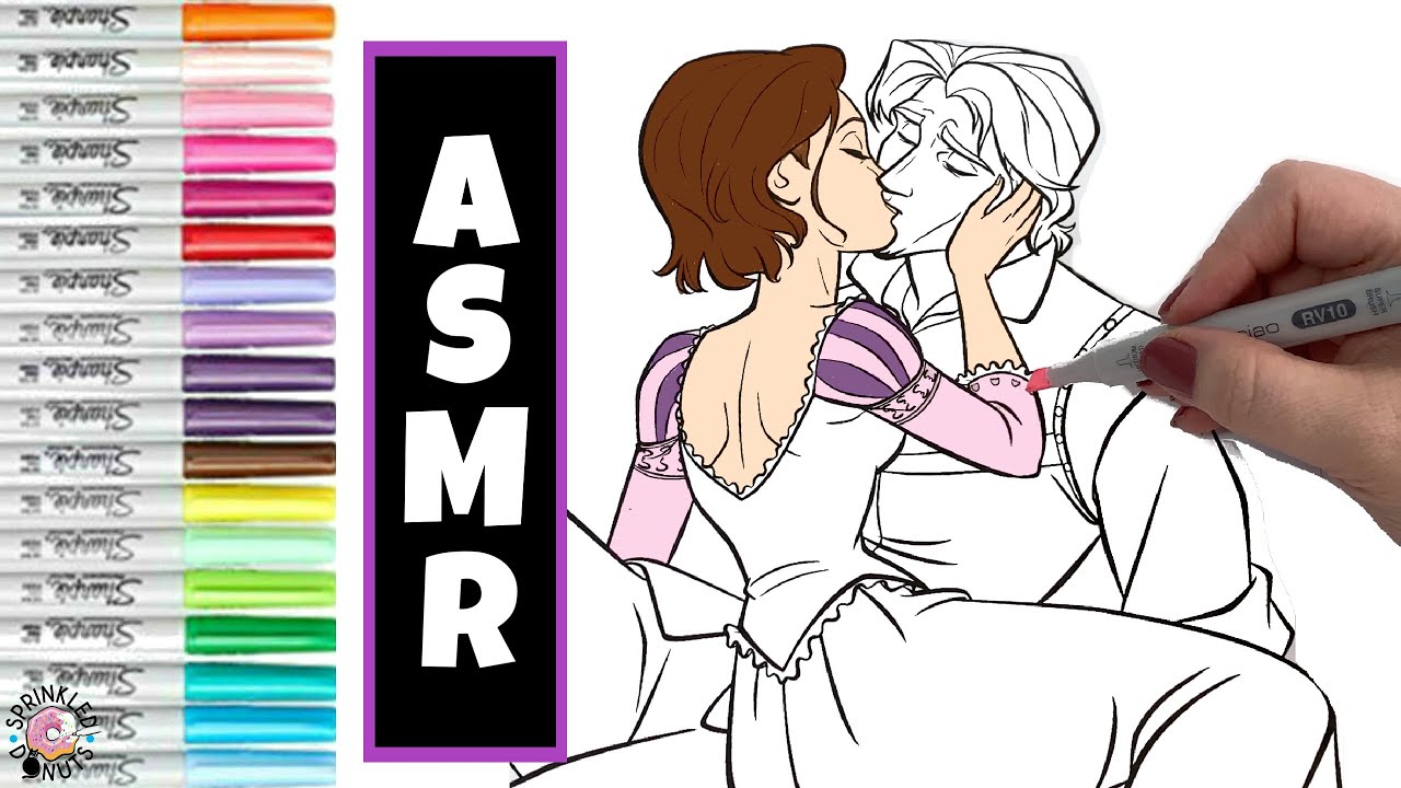 Speed Coloring ASMR Sounds Disney Princess Rapunzel Flynn Rider Kiss Coloring Book Page | NO Talking