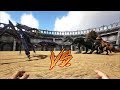 Giant Crab VS Allo, Spino, Rex and Therizinosaur! Ark: Survival Evolved