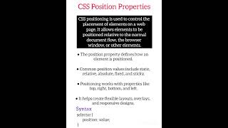 CSS Position Properties #csspositionproperties #positionproperties #css #css3 #cascadingstylesheets