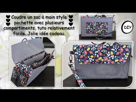 Comment coudre un sac à main pochette en tissu multi-poches, soufflets et  rabat tuto Anna couture 