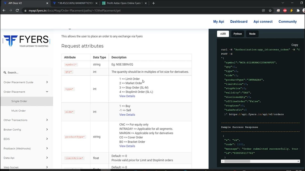 Order Placement Utilizing Fyers API V2 in Python YouTube