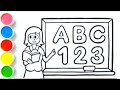 Draw and Color Teachings ABC &amp; 123 Picture 🧑‍🏫 For Kids