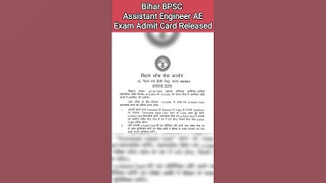 Bihar BPSC Assistant Engineer AE Exam Admit Card Released Exam Date #BPSC