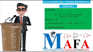 REDUCTION FORMULA || INTEGRATION BY PARTS || CGCE FURTHER MATHEMATICS KET ACADEMY WEEKLY QUIZ