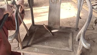 Process of assembling wooden circle chair. Amazing woodworker.