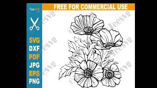 Flowers CLIPART Black and White Free PNG JPG SVG Images - Simple Bouquet of Roses Drawing Bunch