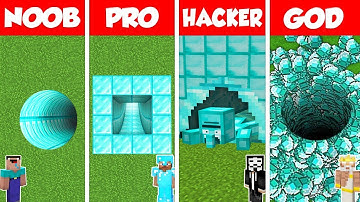 Minecraft Battle: NOOB vs PRO vs HACKER vs GOD: DIAMOND TUNNEL PIT HOUSE BUILD CHALLENGE / Animation