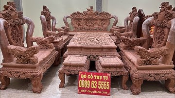 Bộ Bàn Ghế Nghê Hoàng Đế Gỗ Hương Đá cột 16 chân 18 đẹp tại Đồ Gỗ Thu Tú