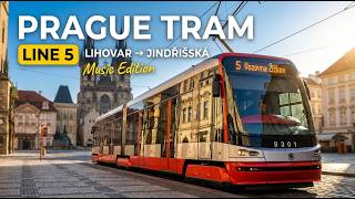Sunny Prague Tram Ride | Line 5 Lihovar to Jindřišská | Music Edition