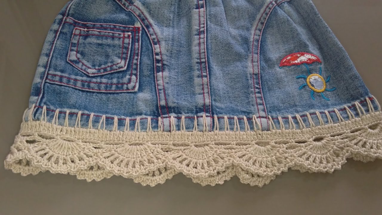 barrado Em leques em saia jeans muito facil de fazer