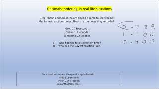 Decimals: ordering, in real-life situations