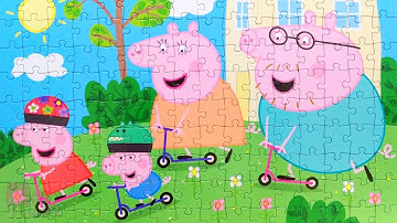 Peppa family is going to ride scooters - collecting a large puzzle for kids Peppa Pig | Merry Nika