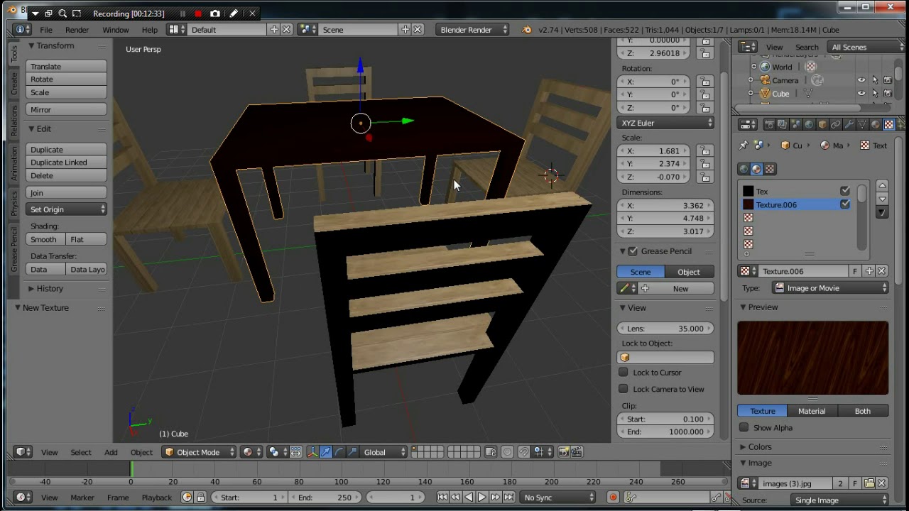 cara membuat meja dan kursi 3D di Aplikasi Blender - YouTube