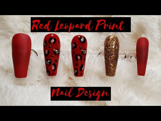 14pcs Nail Stickers & 1pc Nail Buffers, Red Leopard Print Design | SHEIN USA