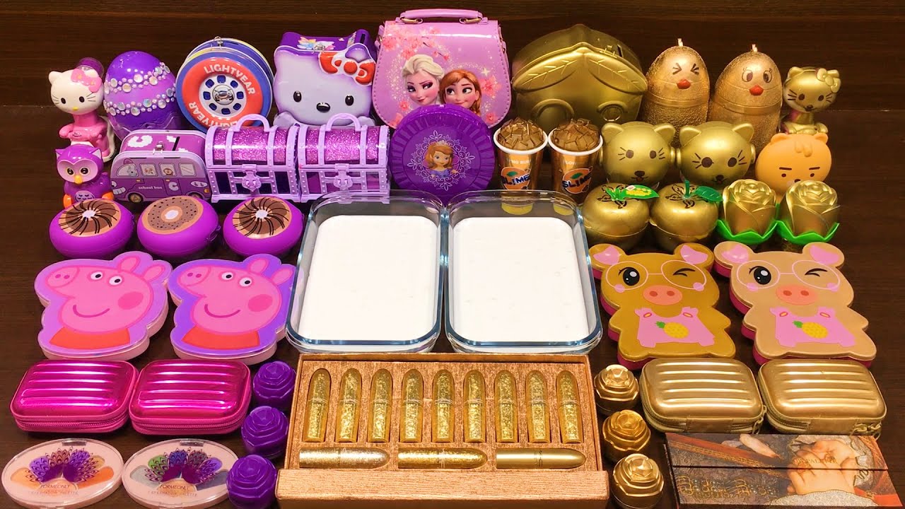 PURPLE vs GOLD ! Mixing Random Things into Glossy Slime ! Satisfying Slime Video #151