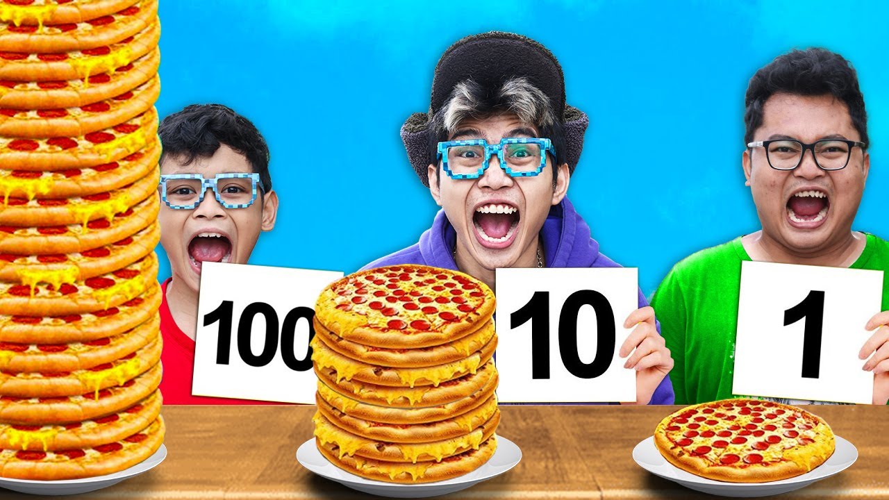 Tantangan Buka Puasa 100 LAPIS PIZZA VS 10 VS 1!!! MUKBANG LUCU WKWKW!!!