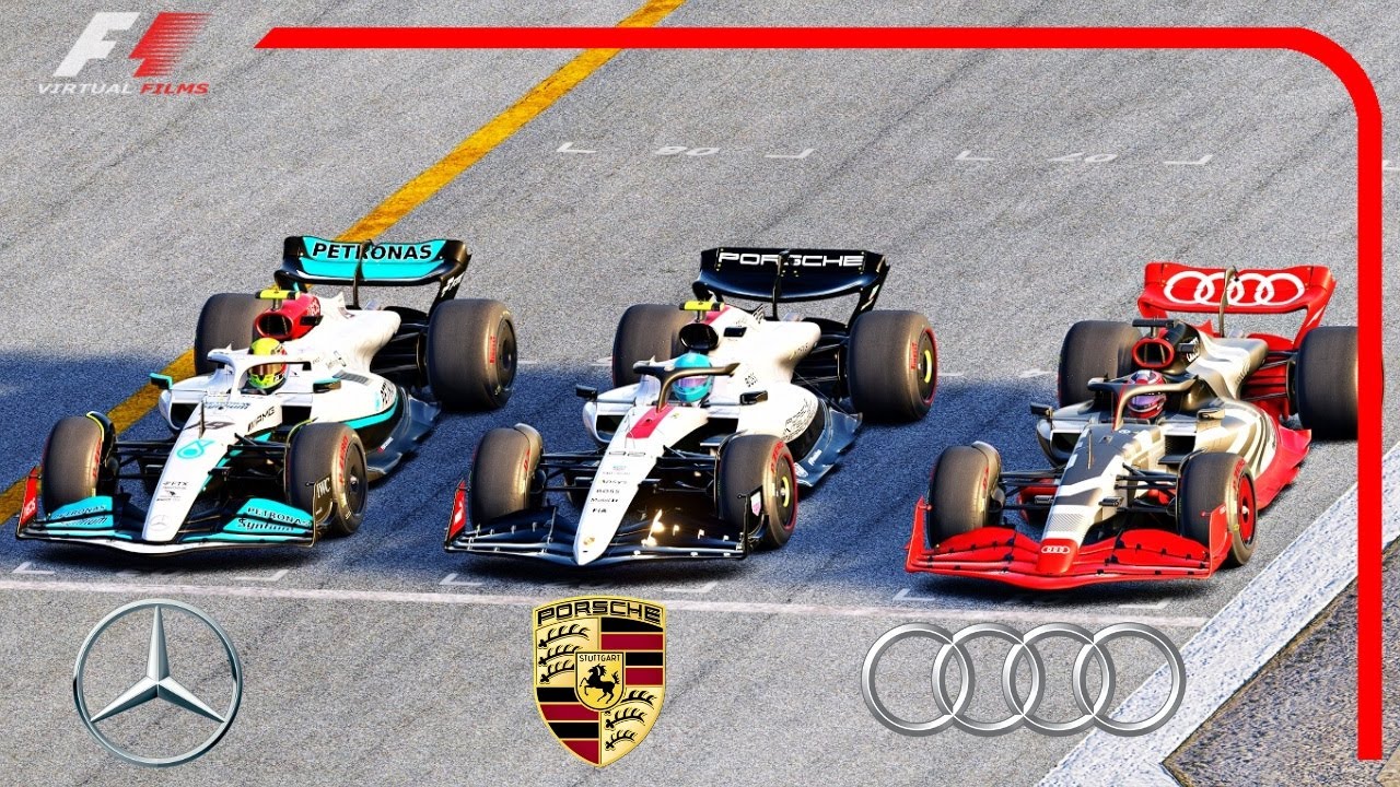 Mercedes F1 2022 vs Porsche F1 Concept vs Audi F1 Concept at Nürburgring Circuit