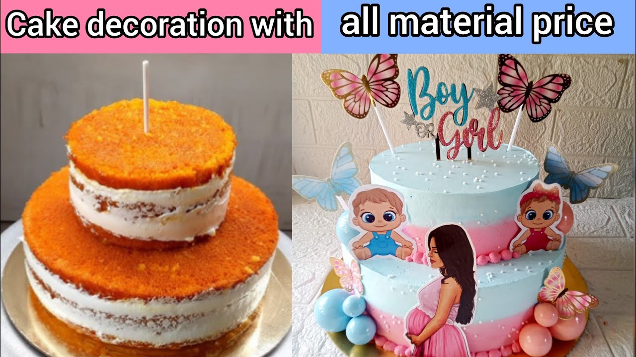 💙baby shower cake with all material price💗 two tier baby shower cake decoration | homemade topper