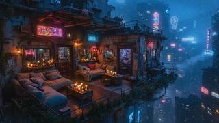 Cyberpunk Rain Ambience 🌧️ Peaceful Neon Rooftop Hideaway | sounds of rain & Deep Sleep | 4K screenshot 5