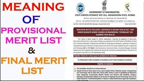 Meaning - Provisional Merit List & Final Merit List in Diploma Engineering College Admission 2023-24