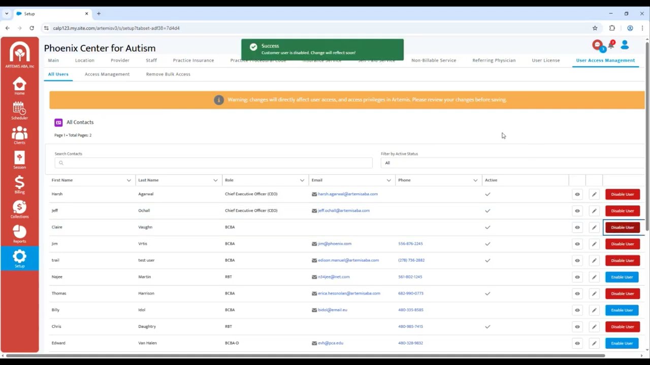 Artemis User Access Management